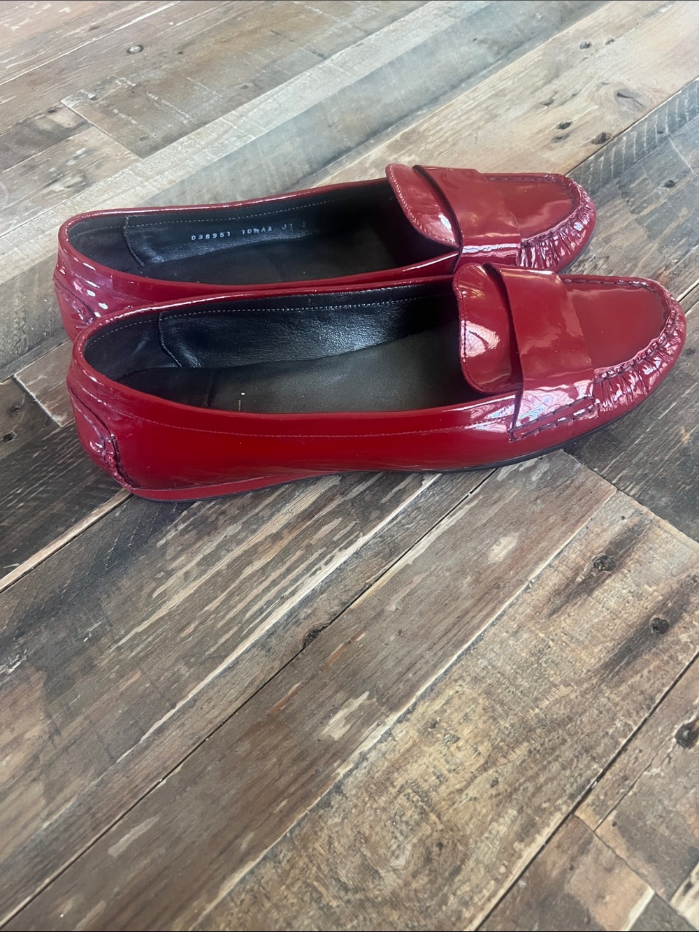 Cole Haan Nike Patent Leather Penny Loafers in Deep Red